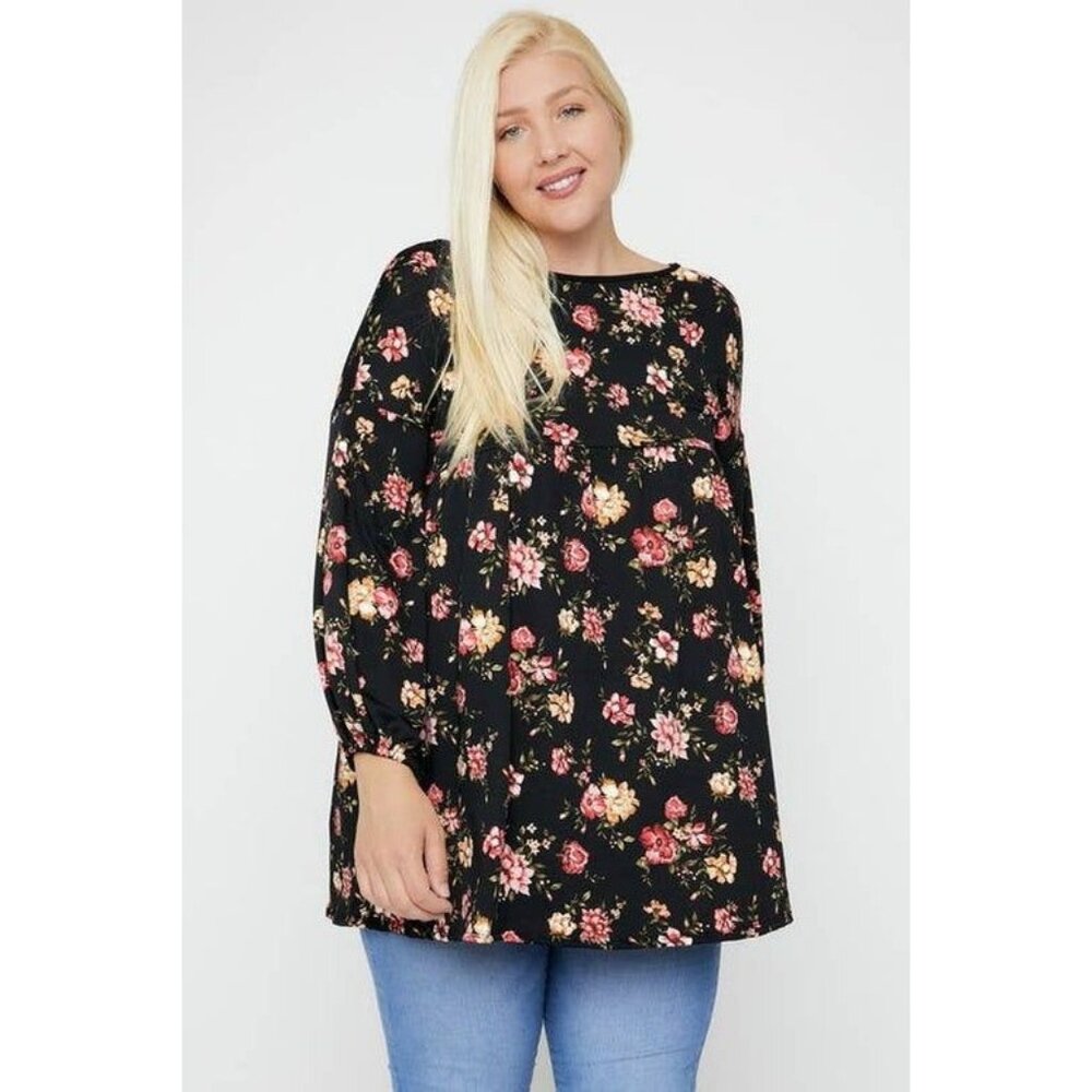 Poliana Plus Womens Floral Black Tunic Top XLG Rayon/Polyester/Spandex